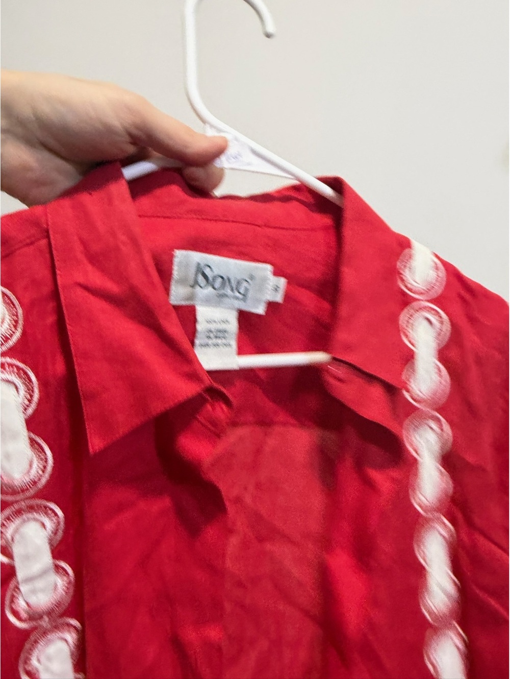 J Song Red Embroidered Collared Blouse Size 10 Long Sleeve - Picture 2 of 4